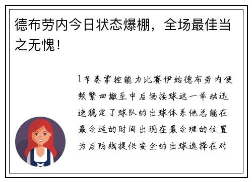 德布劳内今日状态爆棚，全场最佳当之无愧！